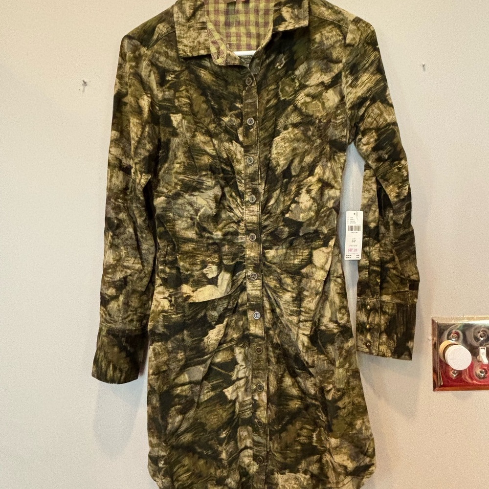 Camouflage Button-Up Women's corduroy shirt dress.